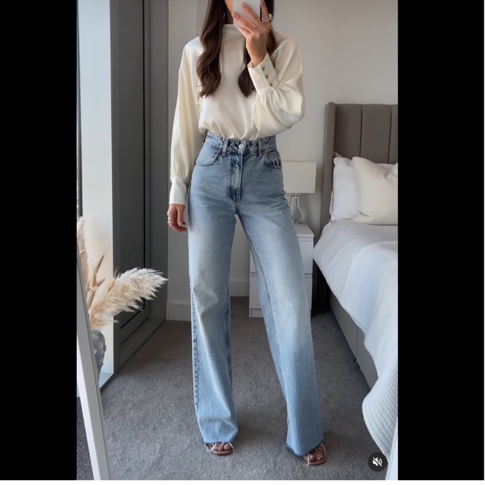 Zara TRF high rise wide leg jeans lift wash NWT